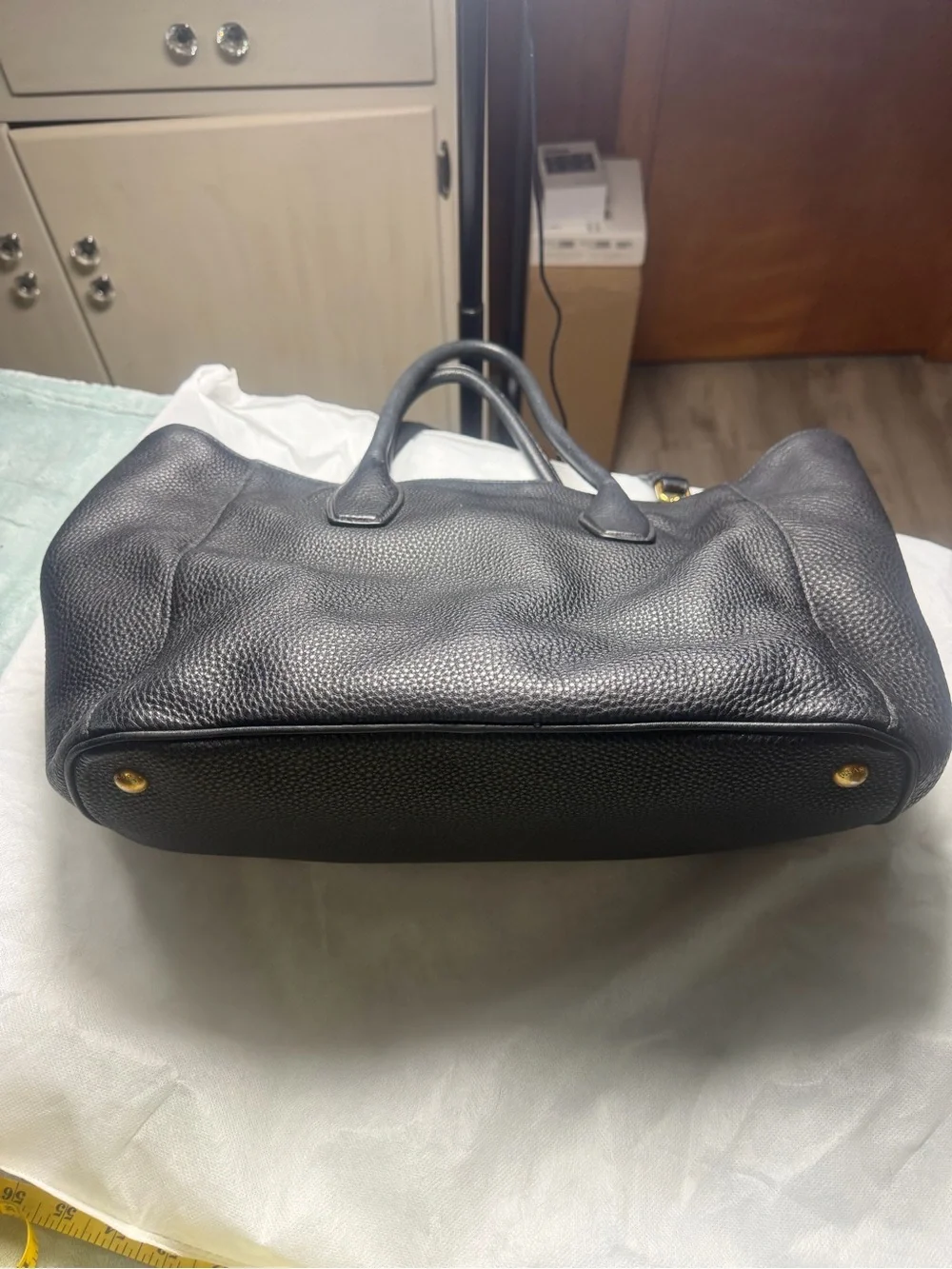 Prada Navy Blue Pebbled Leather Tote with Shoulder Strap